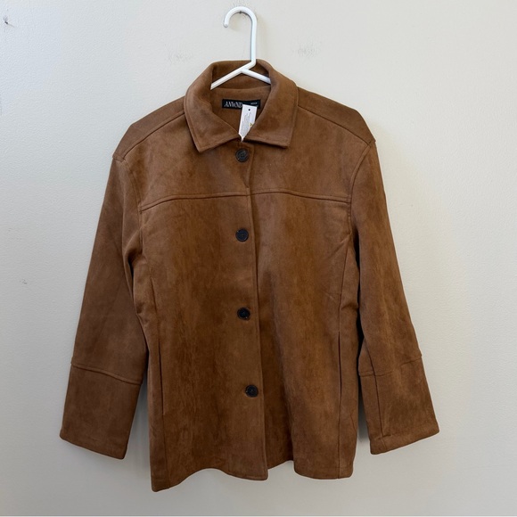 ANWND Women's Brown Faux Suede Boxy Shirt Jacket Sz M - Picture 4 of 13